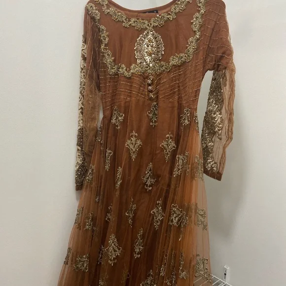 Dresses | Burnt Orange Maxi With Golden Embroidery And Sequins | Poshmark